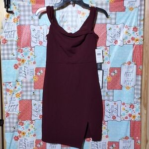 NWT SEQUIN HEARTS BURGUNDY SHORT SLEEVE OFF SHOULDER COCKTAIL BODYCON DRESS